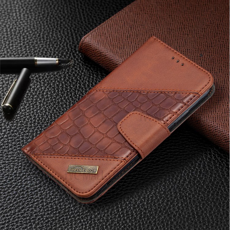 Color Matching Crocodile Skin Shell Stylish Leather Cover for iPhone 11 6.1 inch - Brown-7
