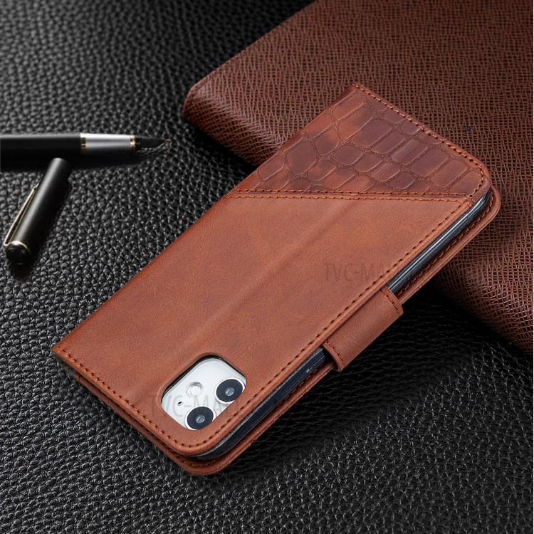 Color Matching Crocodile Skin Shell Stylish Leather Cover for iPhone 11 6.1 inch - Brown-8