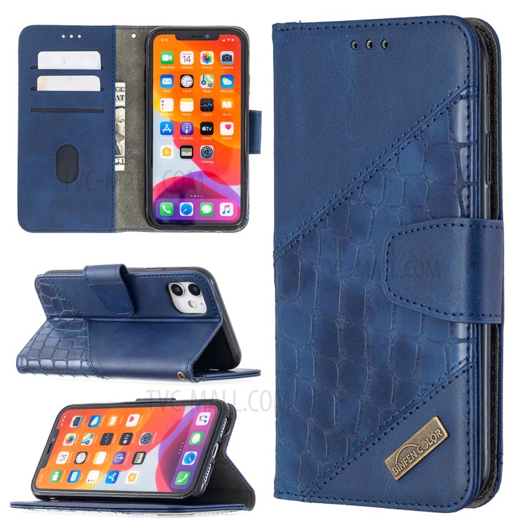 Color Matching Crocodile Skin Shell Stylish Leather Cover for iPhone 11 6.1 inch - Blue-1