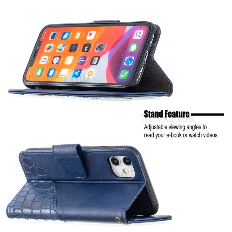 Color Matching Crocodile Skin Shell Stylish Leather Cover for iPhone 11 6.1 inch - Blue-2