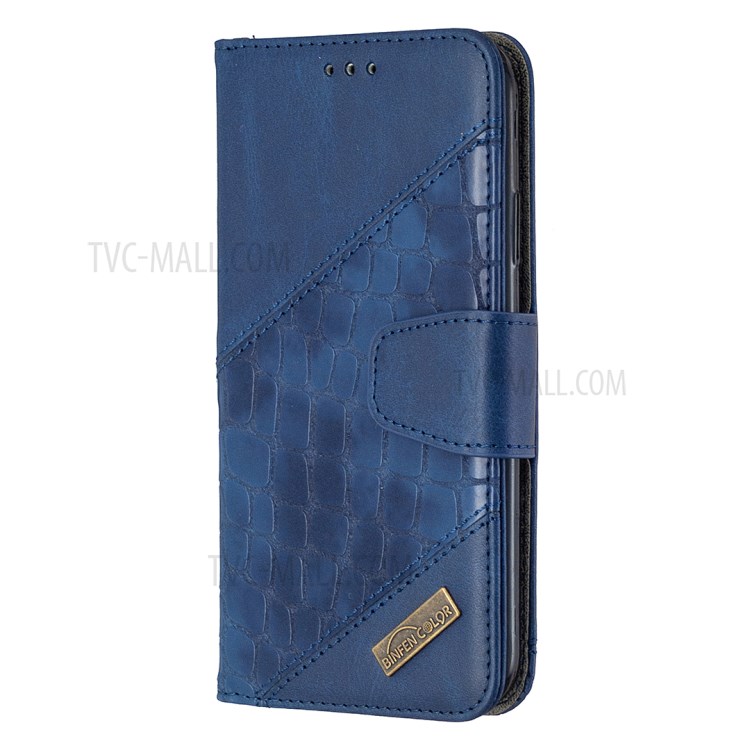 Color Matching Crocodile Skin Shell Stylish Leather Cover for iPhone 11 6.1 inch - Blue-4