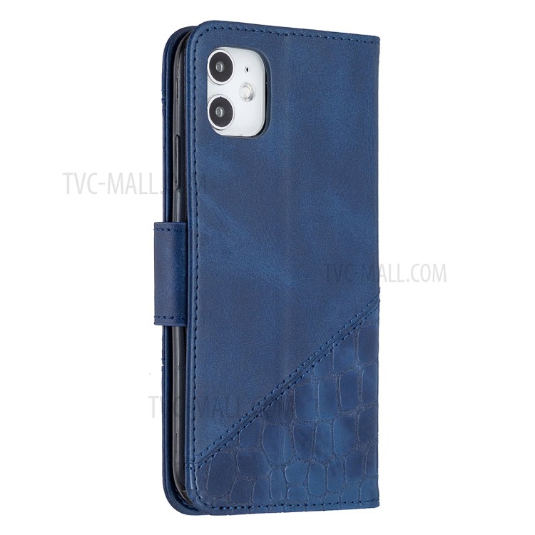 Color Matching Crocodile Skin Shell Stylish Leather Cover for iPhone 11 6.1 inch - Blue-5