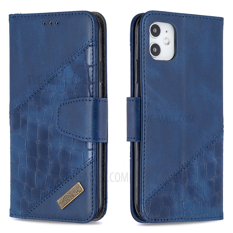Color Matching Crocodile Skin Shell Stylish Leather Cover for iPhone 11 6.1 inch - Blue-6