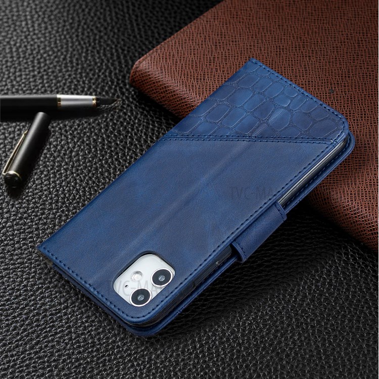 Color Matching Crocodile Skin Shell Stylish Leather Cover for iPhone 11 6.1 inch - Blue-8