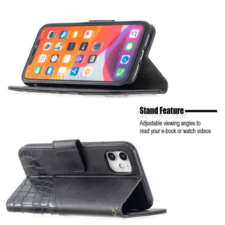 Color Matching Crocodile Skin Shell Stylish Leather Cover for iPhone 11 6.1 inch - Black-2