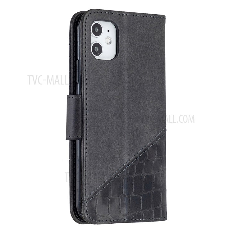Color Matching Crocodile Skin Shell Stylish Leather Cover for iPhone 11 6.1 inch - Black-5