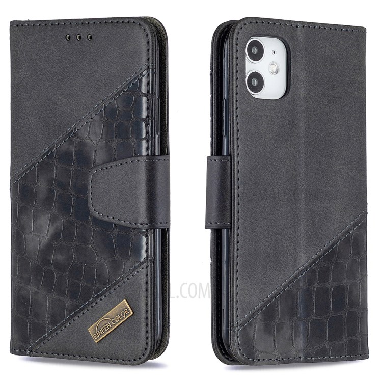 Color Matching Crocodile Skin Shell Stylish Leather Cover for iPhone 11 6.1 inch - Black-6