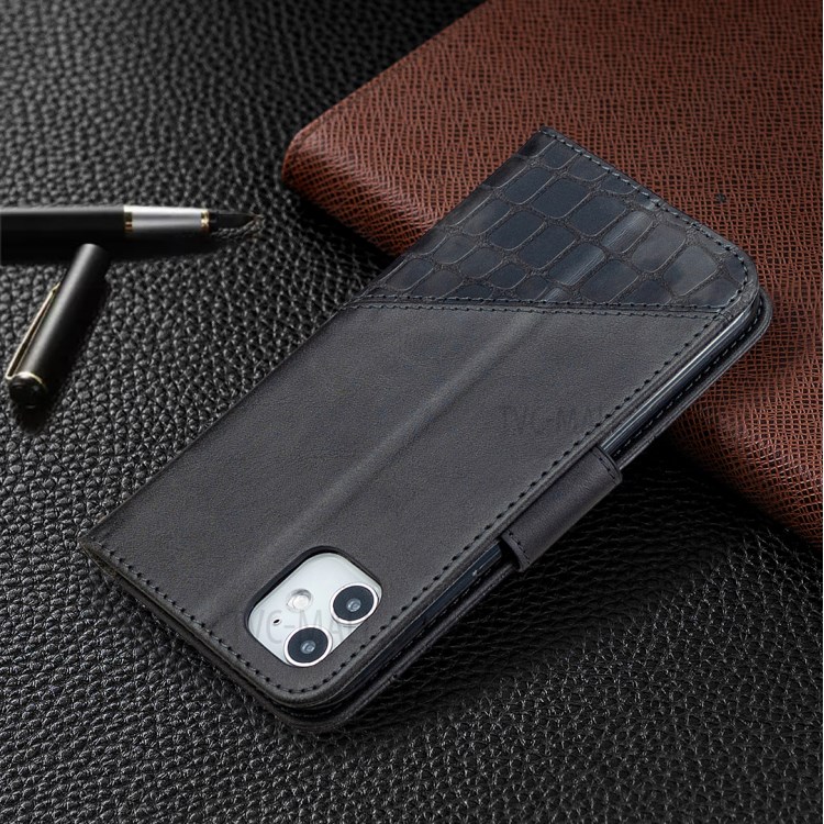 Color Matching Crocodile Skin Shell Stylish Leather Cover for iPhone 11 6.1 inch - Black-8
