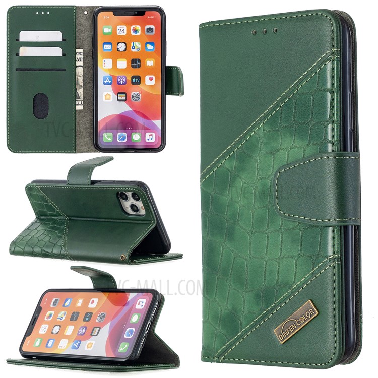Color Matching Crocodile Skin Shell Leather Cover for iPhone 11 Pro Max 6.5 inch - Green-1