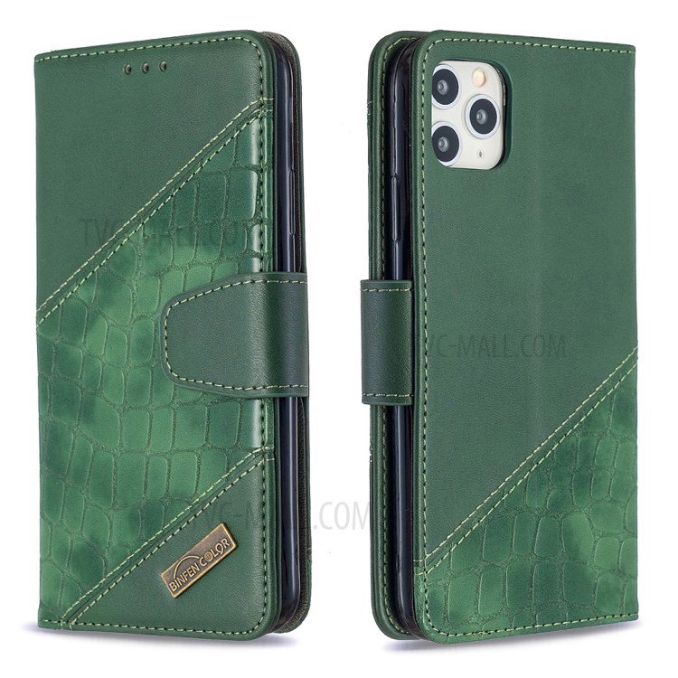 Color Matching Crocodile Skin Shell Leather Cover for iPhone 11 Pro Max 6.5 inch - Green-6