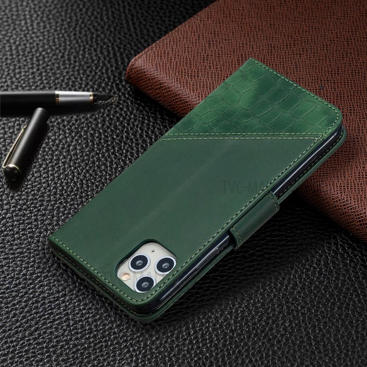 Color Matching Crocodile Skin Shell Leather Cover for iPhone 11 Pro Max 6.5 inch - Green-8