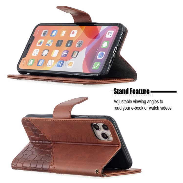 Color Matching Crocodile Skin Shell Leather Cover for iPhone 11 Pro Max 6.5 inch - Brown-2