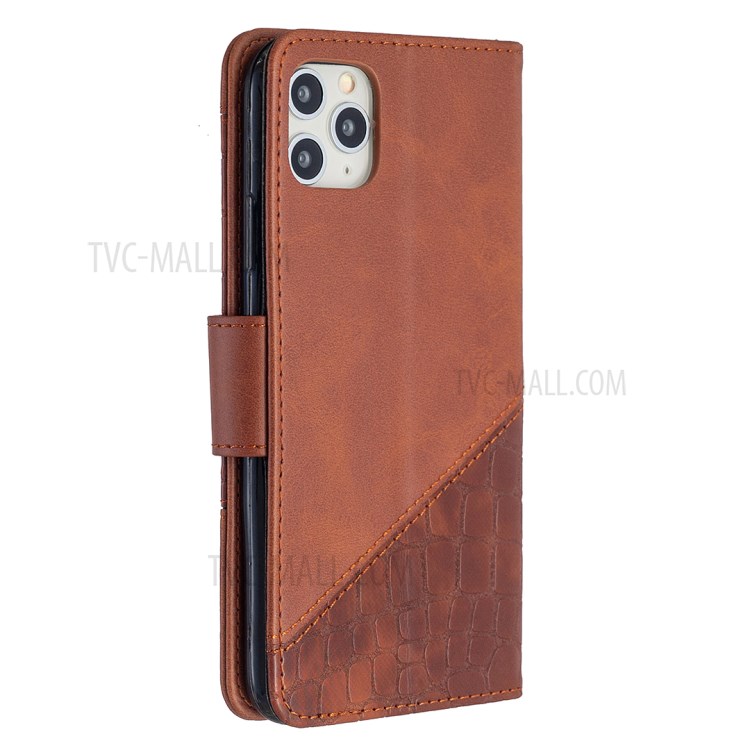 Color Matching Crocodile Skin Shell Leather Cover for iPhone 11 Pro Max 6.5 inch - Brown-5