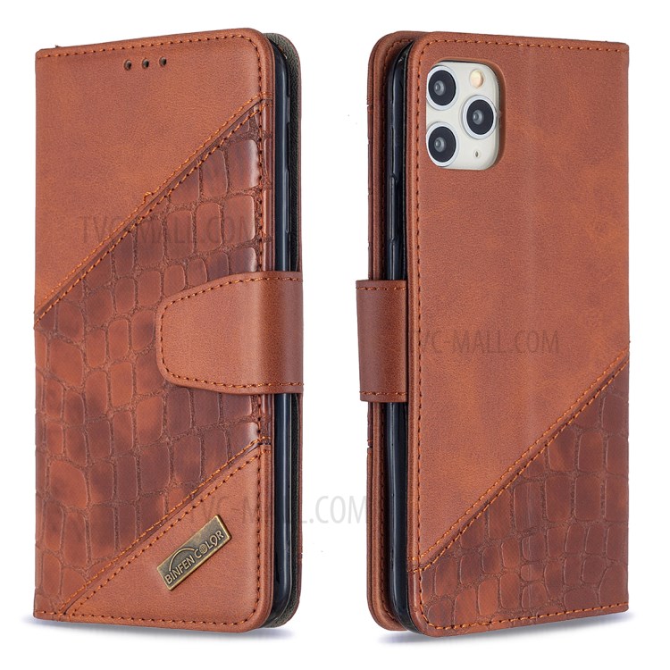 Color Matching Crocodile Skin Shell Leather Cover for iPhone 11 Pro Max 6.5 inch - Brown-6