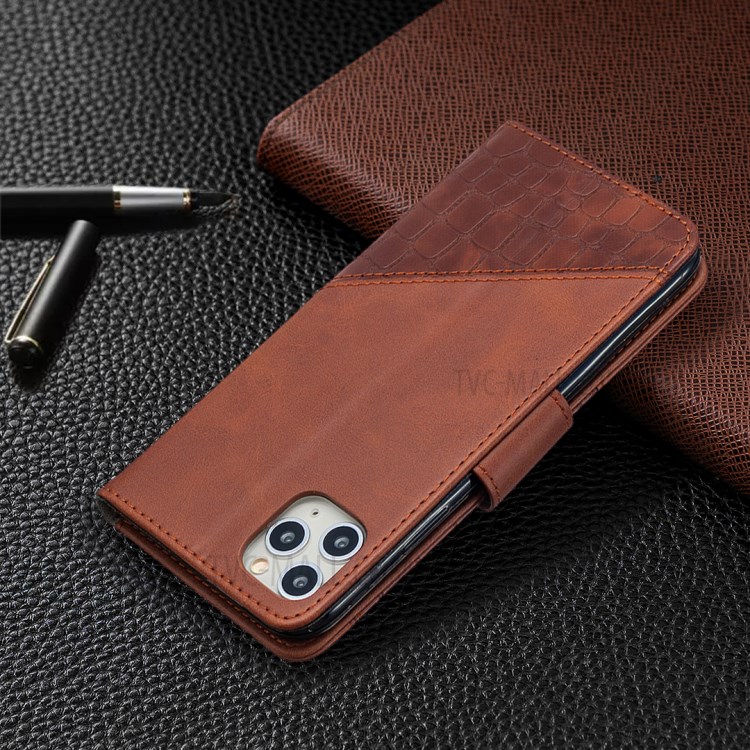 Color Matching Crocodile Skin Shell Leather Cover for iPhone 11 Pro Max 6.5 inch - Brown-8