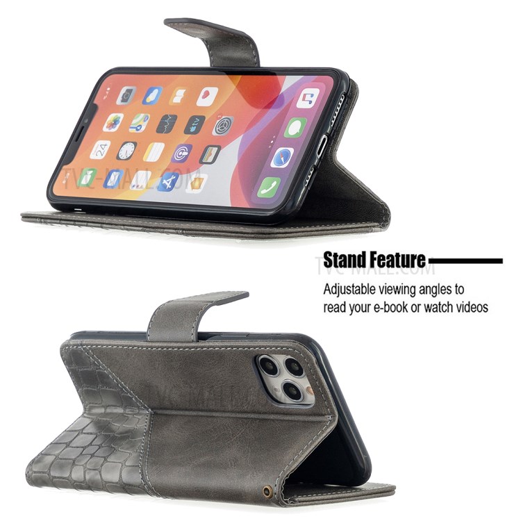 Color Matching Crocodile Skin Shell Leather Cover for iPhone 11 Pro Max 6.5 inch - Grey-2