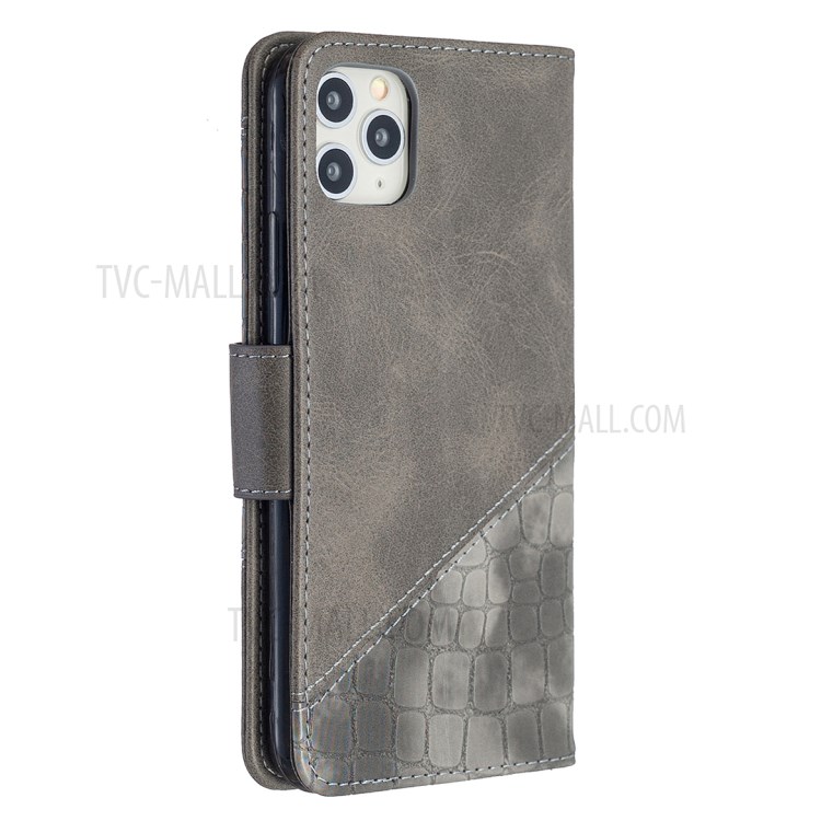 Color Matching Crocodile Skin Shell Leather Cover for iPhone 11 Pro Max 6.5 inch - Grey-5