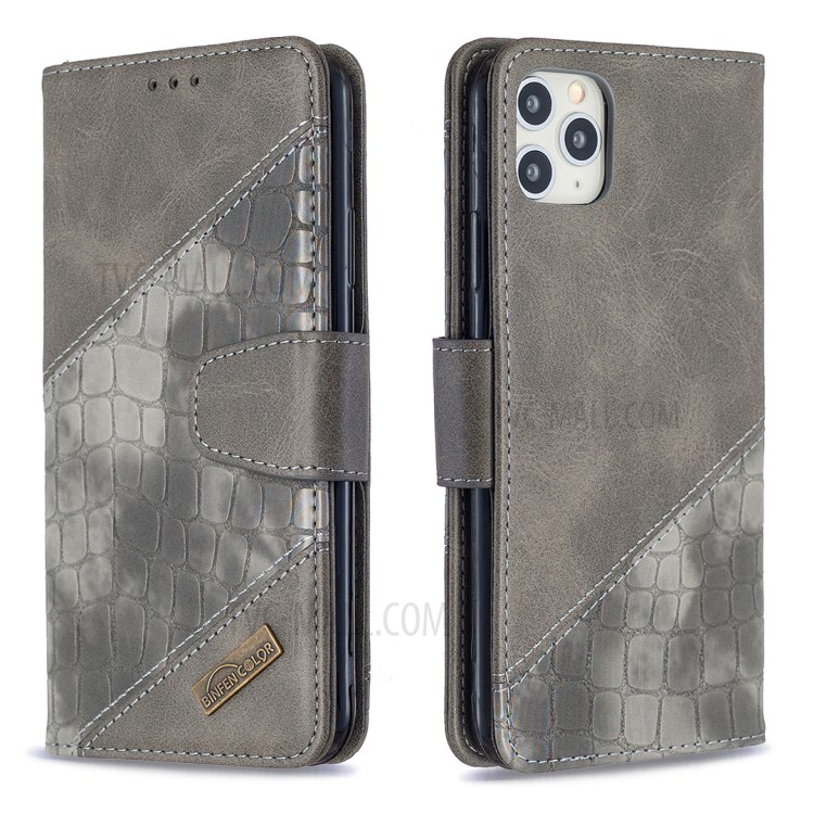 Color Matching Crocodile Skin Shell Leather Cover for iPhone 11 Pro Max 6.5 inch - Grey-6