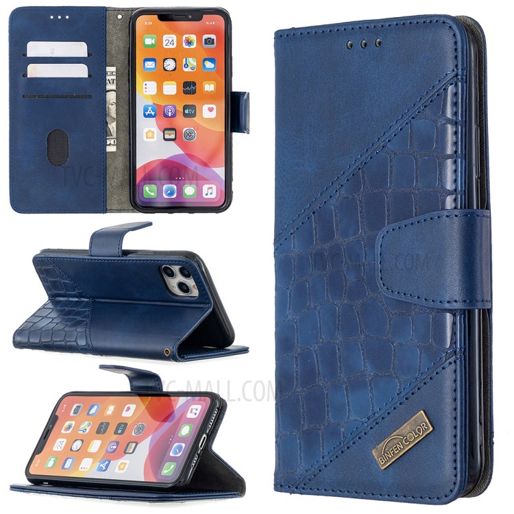 Color Matching Crocodile Skin Shell Leather Cover for iPhone 11 Pro Max 6.5 inch - Blue-1
