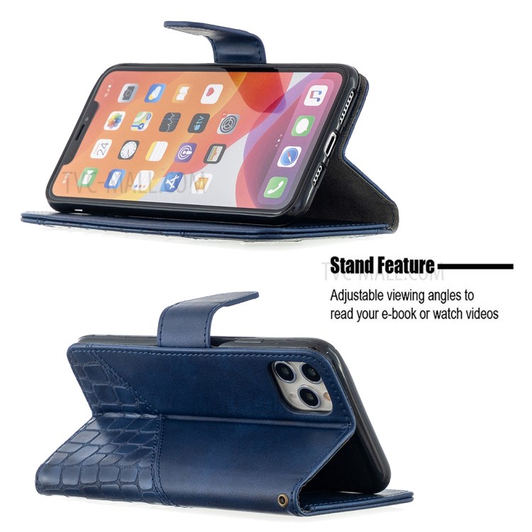 Color Matching Crocodile Skin Shell Leather Cover for iPhone 11 Pro Max 6.5 inch - Blue-2