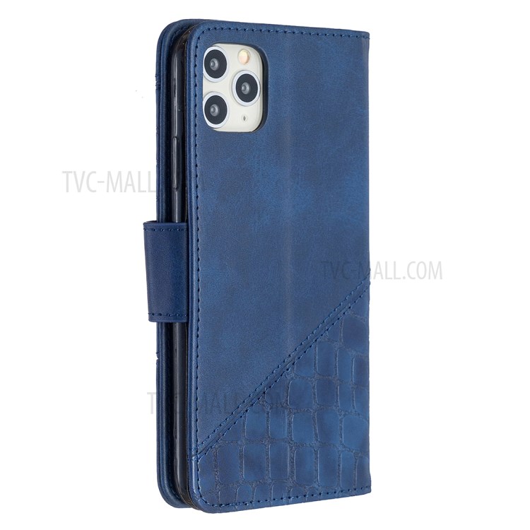 Color Matching Crocodile Skin Shell Leather Cover for iPhone 11 Pro Max 6.5 inch - Blue-5