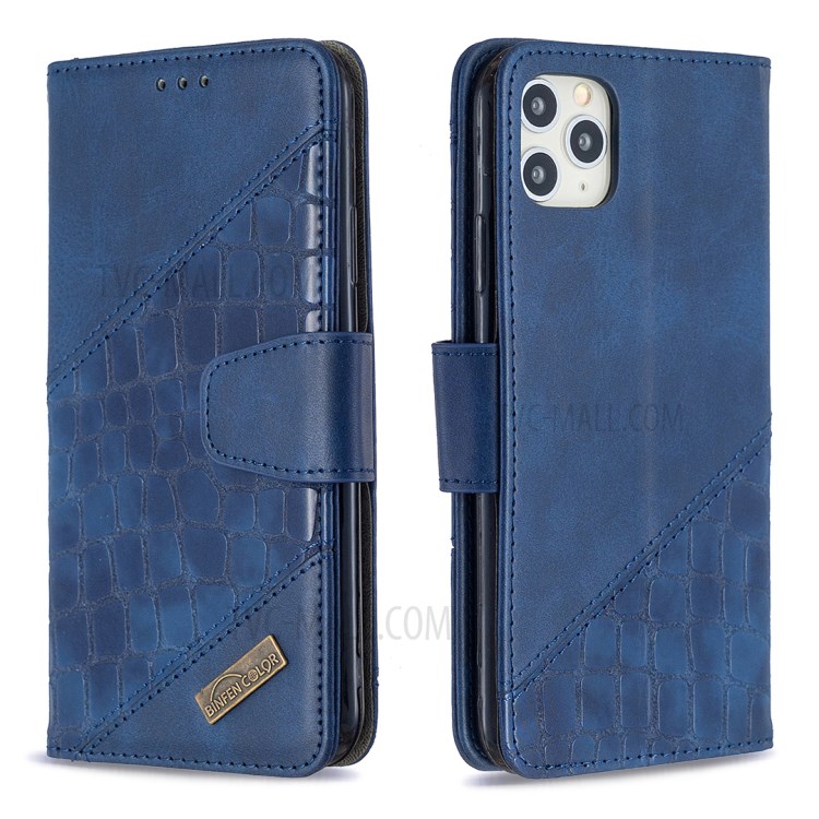 Color Matching Crocodile Skin Shell Leather Cover for iPhone 11 Pro Max 6.5 inch - Blue-6