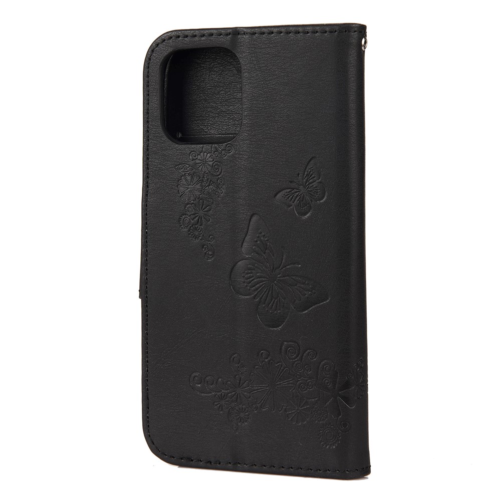 Imprint Flower Butterfly Leather Wallet Case for iPhone 12 Max/Pro 6.1 inch - Black-3