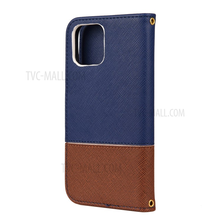 Color Splicing Cross Texture PU Leather Wallet Stand Phone Case for iPhone 12 5.4 inch - Dark Blue-3