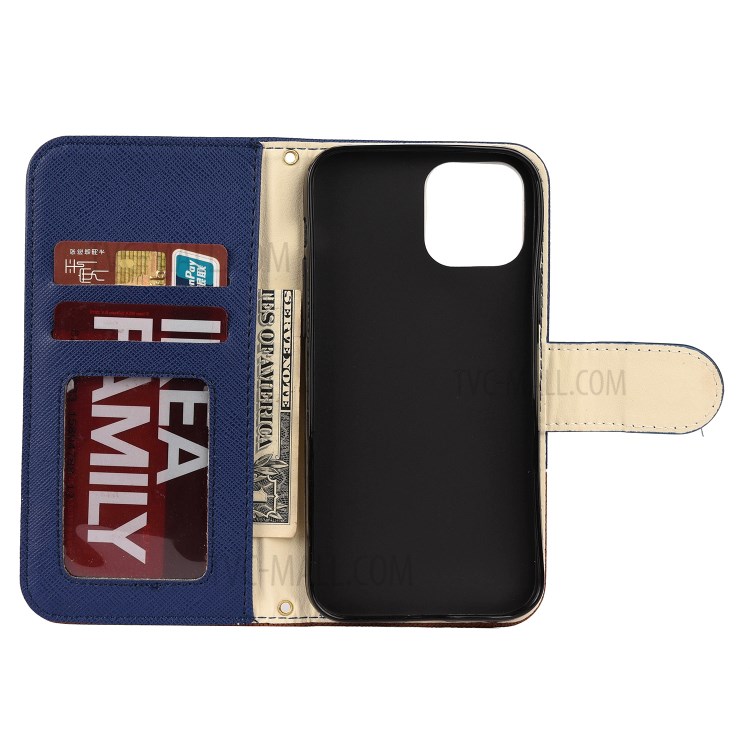 Color Splicing Cross Texture PU Leather Wallet Stand Phone Case for iPhone 12 5.4 inch - Dark Blue-4