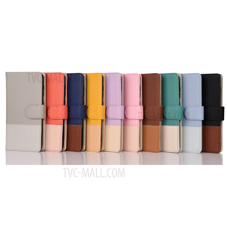 Color Splicing Cross Texture PU Leather Wallet Stand Phone Case for iPhone 12 5.4 inch - Dark Blue-6