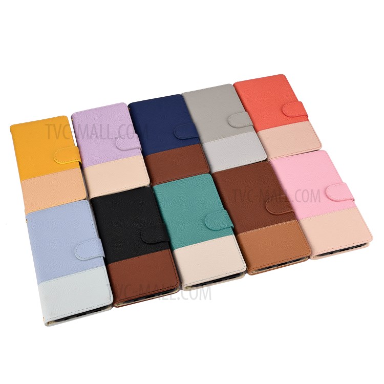 Color Splicing Cross Texture PU Leather Wallet Stand Phone Case for iPhone 12 5.4 inch - Dark Blue-7