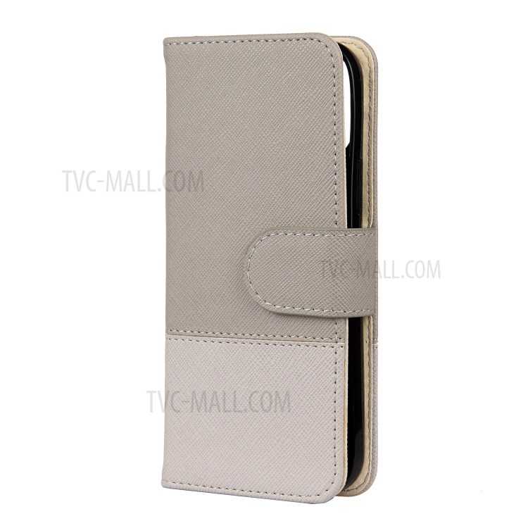 Color Splicing Cross Texture PU Leather Wallet Stand Phone Shell for iPhone 12 Pro Max 6.7 inch - Grey-2