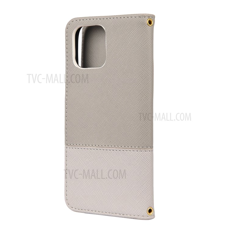 Color Splicing Cross Texture PU Leather Wallet Stand Phone Shell for iPhone 12 Pro Max 6.7 inch - Grey-3