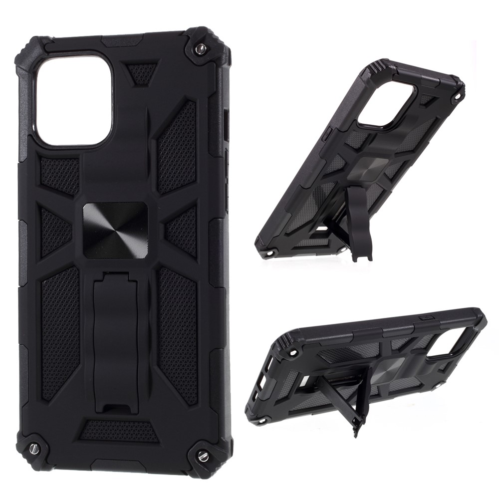 Armor Shockproof with Magnetic Metal Sheet Kickstand PC+TPU Cover for iPhone 12 Max/12 Pro 6.1 inch - Black-1