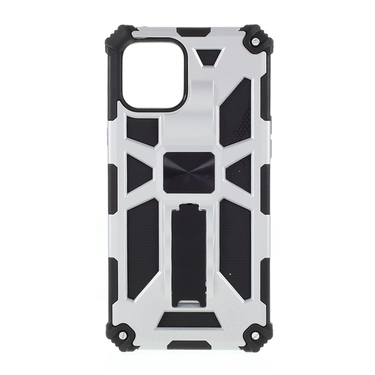 Armor Shockproof with Magnetic Metal Sheet Kickstand PC+TPU Cover for iPhone 12 Pro/12 - Silver-1