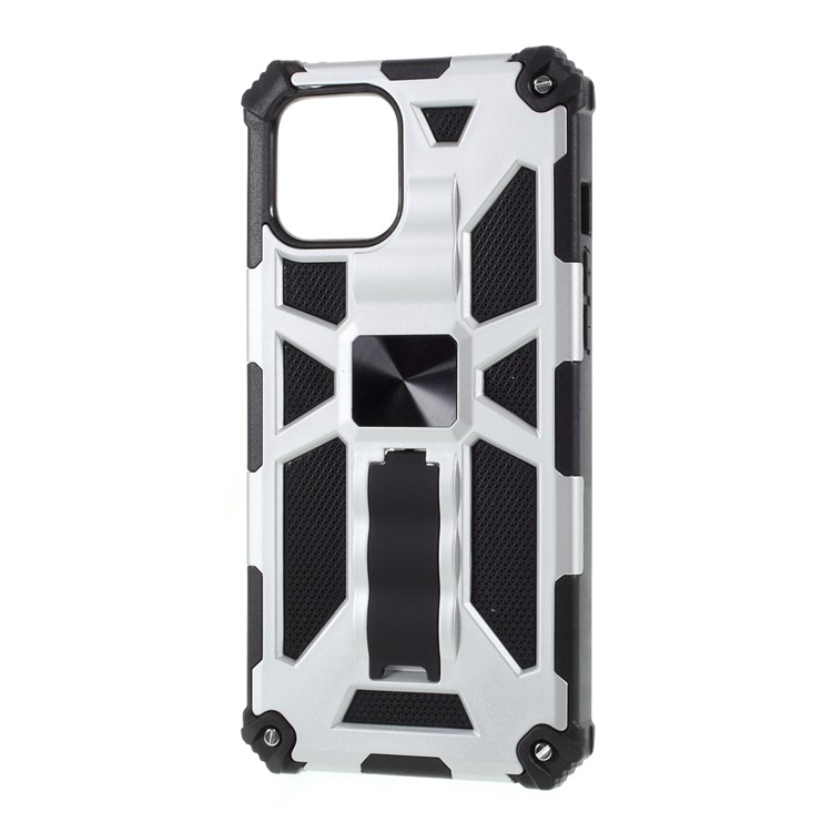 Armor Shockproof with Magnetic Metal Sheet Kickstand PC+TPU Cover for iPhone 12 Pro/12 - Silver-2