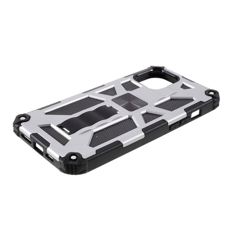 Armor Shockproof with Magnetic Metal Sheet Kickstand PC+TPU Cover for iPhone 12 Pro/12 - Silver-3