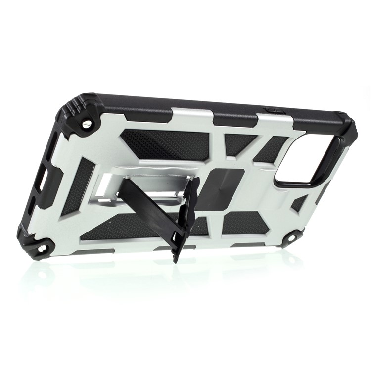 Armor Shockproof with Magnetic Metal Sheet Kickstand PC+TPU Cover for iPhone 12 Pro/12 - Silver-4