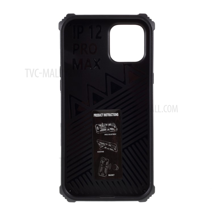 PC TPU Kickstand Armor Dropproof Shell with Magnetic Metal Sheet for iPhone 12 5.4 inch - Black-2