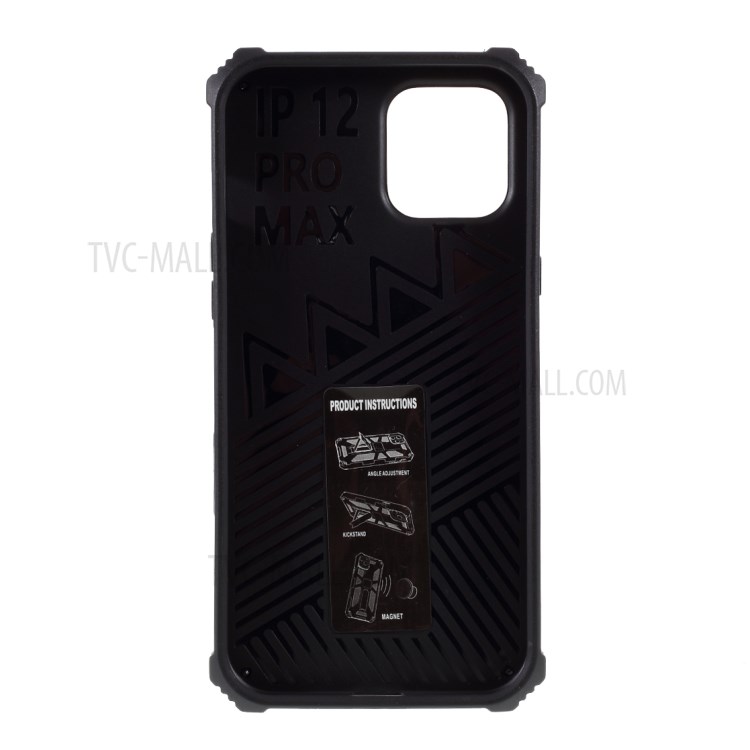 PC TPU Kickstand Armor Dropproof Shell with Magnetic Metal Sheet for	iPhone 12 5.4 inch - Black-2