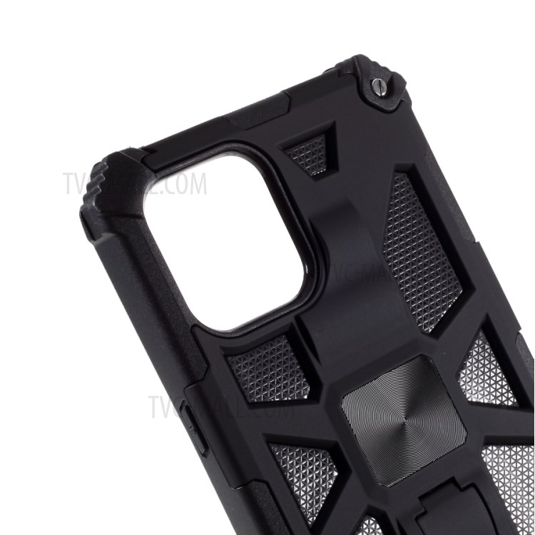 PC TPU Kickstand Armor Dropproof Shell with Magnetic Metal Sheet for	iPhone 12 5.4 inch - Black-3