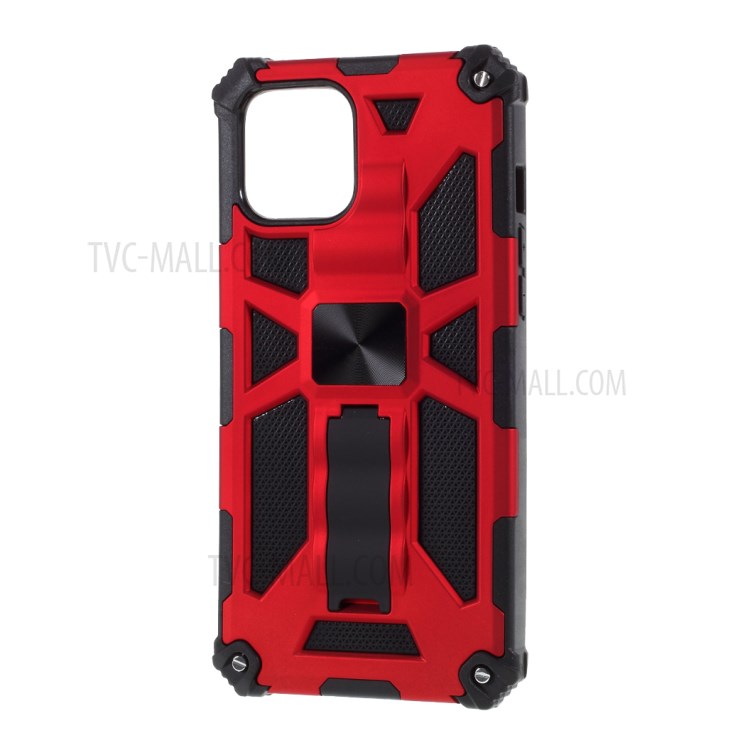 PC TPU Kickstand Armor Dropproof Shell with Magnetic Metal Sheet for iPhone 12 mini - Red-2