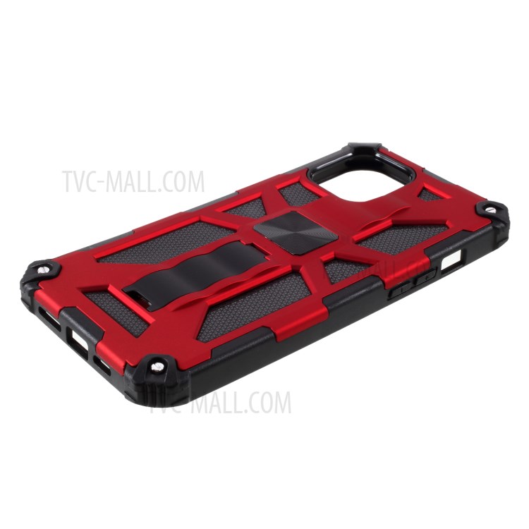 PC TPU Kickstand Armor Dropproof Shell with Magnetic Metal Sheet for iPhone 12 mini - Red-3