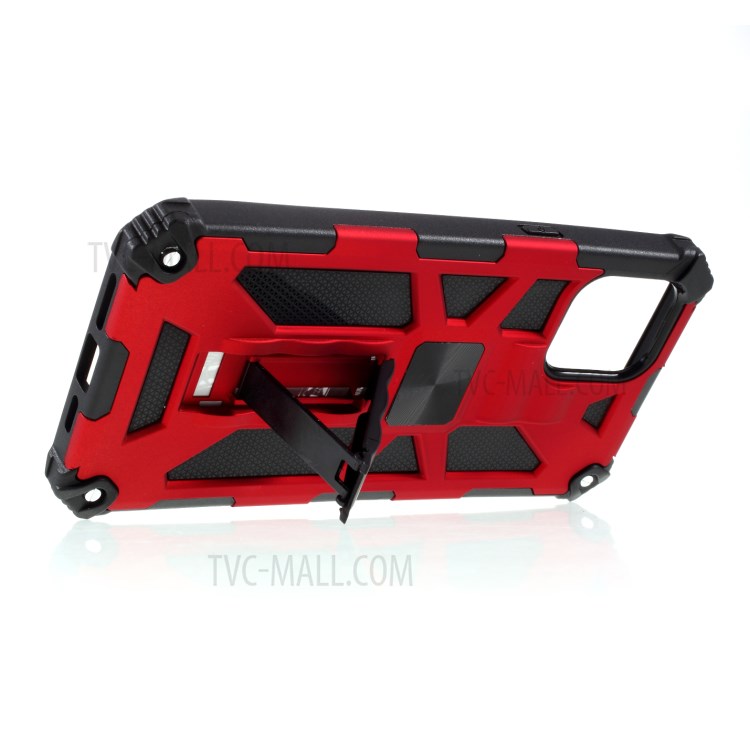 PC TPU Kickstand Armor Dropproof Shell with Magnetic Metal Sheet for iPhone 12 mini - Red-4