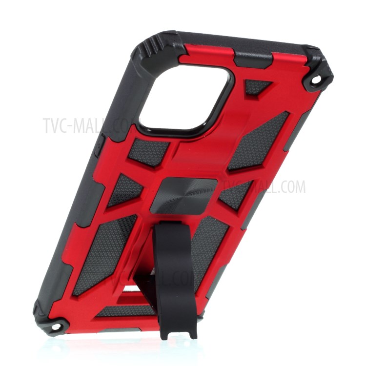PC TPU Kickstand Armor Dropproof Shell with Magnetic Metal Sheet for iPhone 12 mini - Red-5