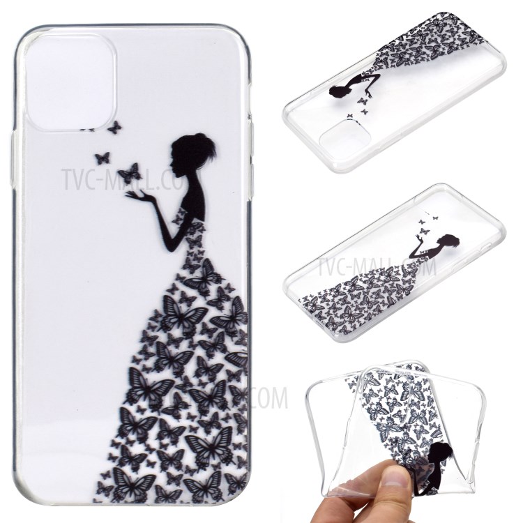 Clear Pattern Printing Soft TPU Back Cover for iPhone 12 Pro/12 - Butterfly Girl-1