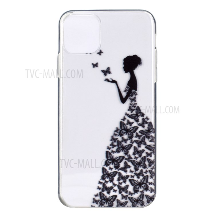 Clear Pattern Printing Soft TPU Back Cover for iPhone 12 Pro/12 - Butterfly Girl-2