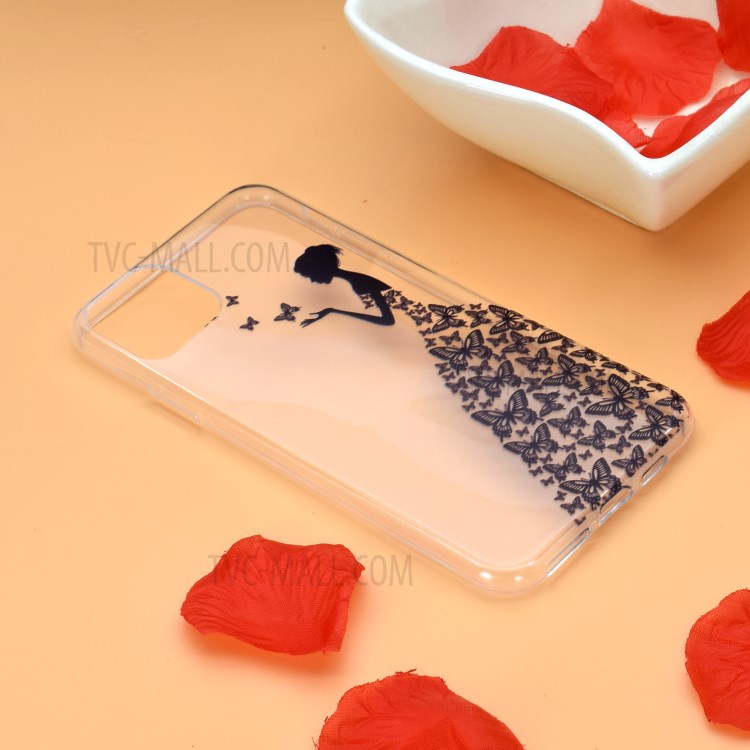 Clear Pattern Printing Soft TPU Back Cover for iPhone 12 Pro/12 - Butterfly Girl-6