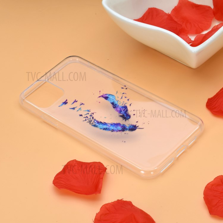 Clear Pattern Printing Soft TPU Back Cover for iPhone 12 Pro/12 - Feather and Birds-6