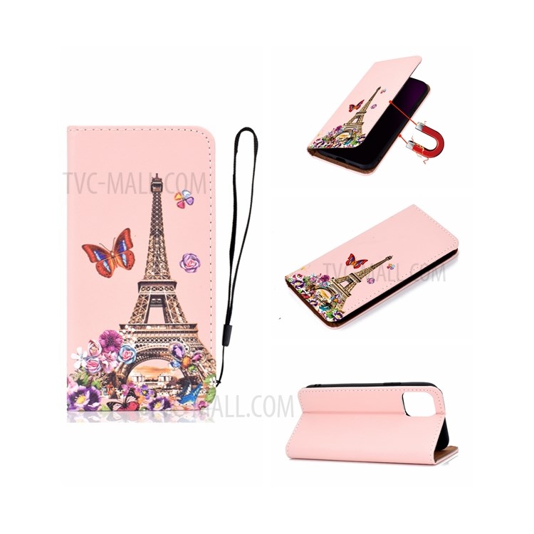 Pattern Printing Case Stand Stylish Leather Cover for iPhone 12 mini - Tower-1